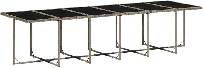 13-Piece Patio Dining Set with Cushions Gray PE Rattan Outdoor Furniture Set, Foldable Chairs & Tempered Glass Table for Backyard, Balcony, Garden