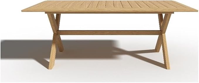 Pemberly Row 78.75-Inch Rectangular Outdoor Teak Dining Table, Natural Finish, Premium Teak Wood, Rustic Slatted Top, Weather-Resistant Patio Furniture for Backyard or Garden Dining Use