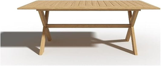 Pemberly Row 78.75-Inch Rectangular Outdoor Teak Dining Table, Natural Finish, Premium Teak Wood, Rustic Slatted Top, Weather-Resistant Patio Furniture for Backyard or Garden Dining Use
