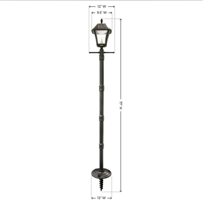 Gama Sonic Black Outdoor Solar Baytown II EZ Anchor Lamp Post, Bright White LED with EZ Anchor