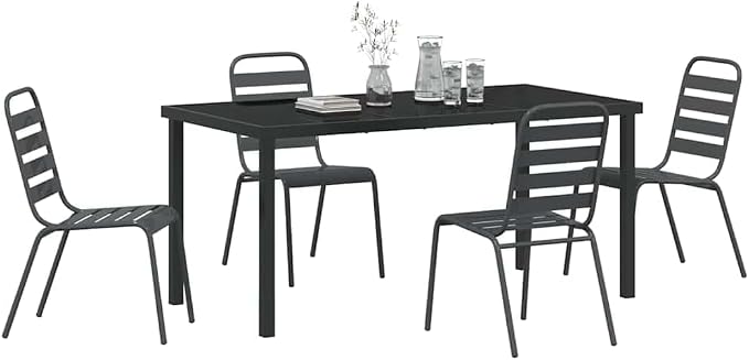 5 Piece Garden Dining Set, Anthracite Powder-Coated Steel Patio Furniture Table and 4 Chairs for Outdoor Backyard Deck Seating
