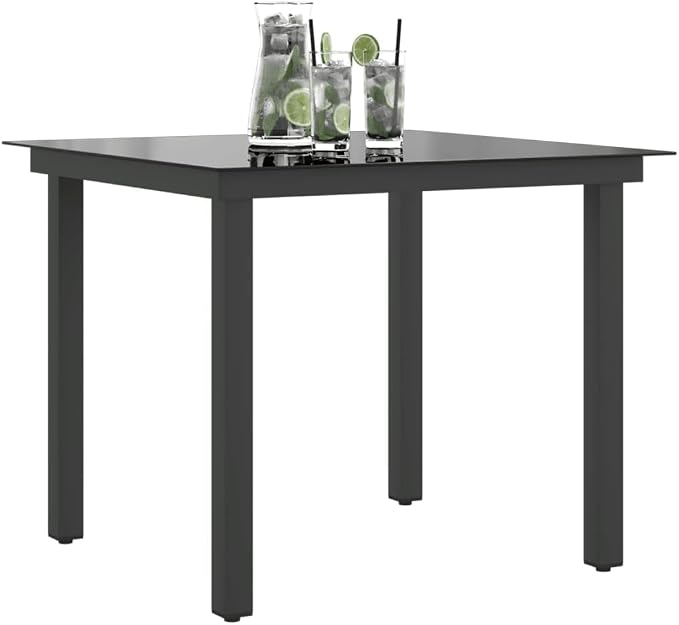 Aluminum Frame Glass Dining Table 31.5in Black Outdoor | Clear Glass Top, Spill-Resistant Surface, Compact for 4, Easy Clean, Patio Balcony Use