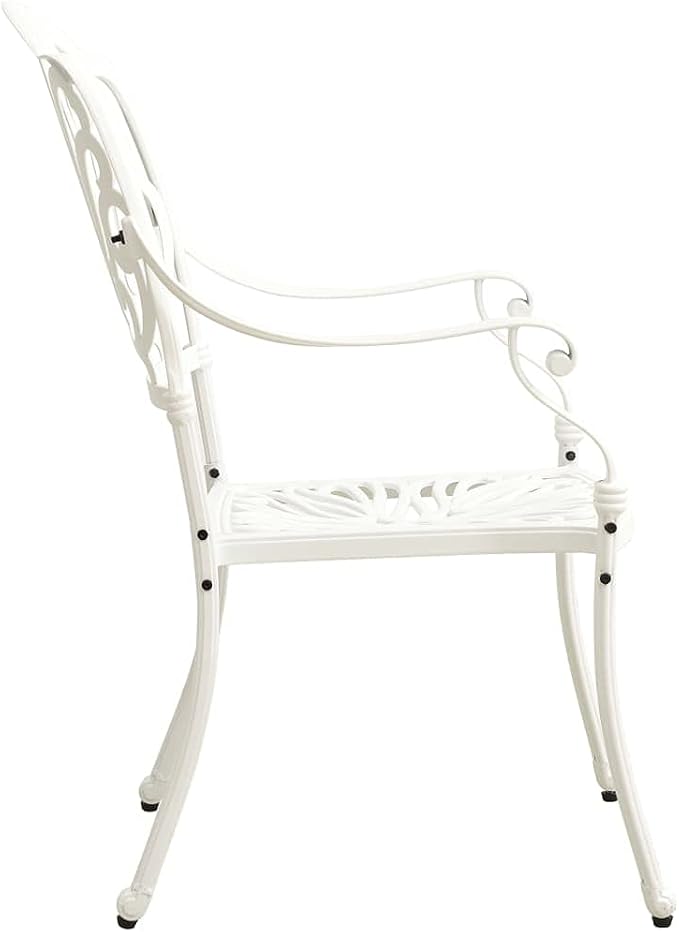 5 Piece Bistro Set Cast Aluminum White | Outdoor Dining Set, Patio Chairs and Table, Weather-Proof, Umbrella Hole