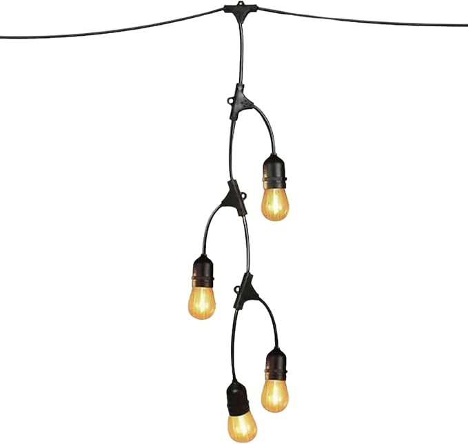 Feit Electric 12ft LED Outdoor Fence String Lights, 10 Sockets, 12pc. S14 LED Bulbs Included, E26 Base, 10 Watts, 2200K, Amber, SLM12-10/FIL
