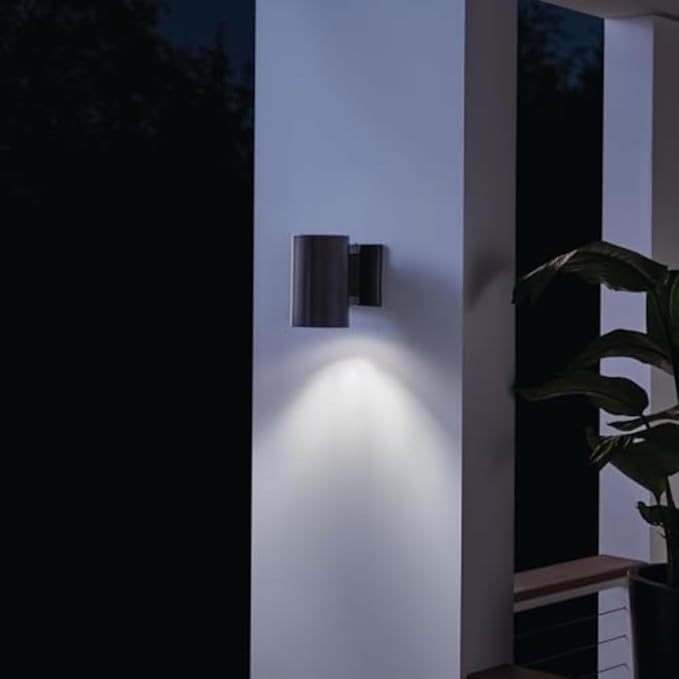 Kichler Cylinders 7" Outdoor Wall Sconce in a Black, 1-Light Exterior Wall Light, Cylinder Fixture, (7" H x 5" W), 9234BK (Pack of 2)