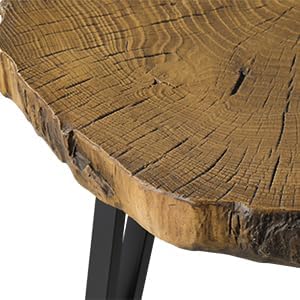 SUNBURY Outdoor Coffee Table, 31" W Faux Wooden Coffee Table, Modern Round Coffee Table for Patio, Concrete Outdoor Side Table with Anti-Rust Metal Leg for Garden, Backyard, Lawn, Deck