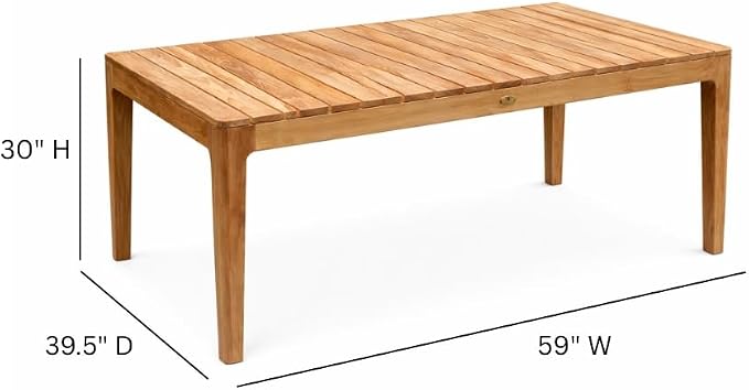Hives & Honey Maui Grade-A Teak Rectangle Dining Table for Patio, Seats Up to 6, Natural