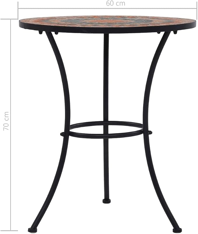 vidaXL Mosaic Bistro Table Ceramic Iron Frame Weather Resistant Balcony Pool Side Accent End Table Food Drinking Holder 23.6" Orange/Gray