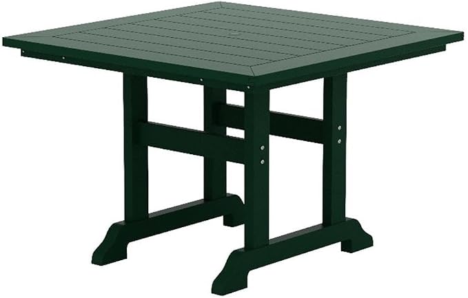 Costaelm Square Outdoor Dining Tables, 43'' Patio Table with Umbrella Hole for 4 Person, Balcony Outdoor Buffet Porch for Outside Lawn Porch Bistro Furniture, Dark Green
