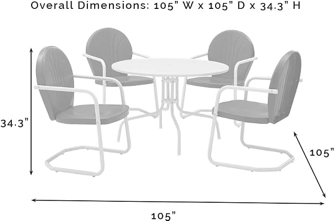 Crosley Furniture Griffith 5-Piece Outdoor Dining Set for 4, Retro Metal Round Patio Table and Chairs, White and Aqua
