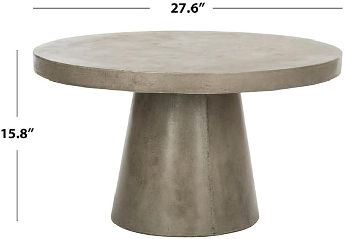 Pemberly Row Round Concrete Coffee Table, 15.75" H x 27.56" W, Dark Gray Finish, Weather-Resistant Indoor/Outdoor Design, Modern Patio or Living Room Table, Durable Concrete and Acrylic Construction