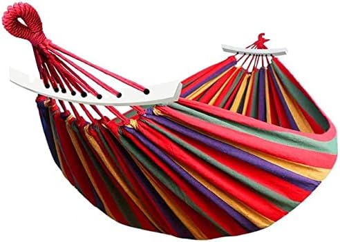 Outdoor Hammock Portable Garden Hammock Sports Home Travel Camping Swing Canvas Stripe Hang Bed Hammock Double Single People (260x150 red)