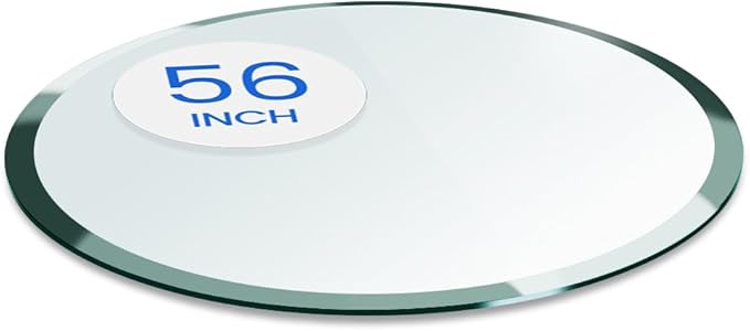 Dulles Glass 56 inch Round Glass Table Top - Tempered - 1/2" Thick Glass Surface, Safe Beveled Edge, Multipurpose for Dining Table, Patio, Coffee and End Table