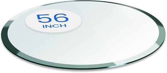 Dulles Glass 56 inch Round Glass Table Top - Tempered - 1/2" Thick Glass Surface, Safe Beveled Edge, Multipurpose for Dining Table, Patio, Coffee and End Table