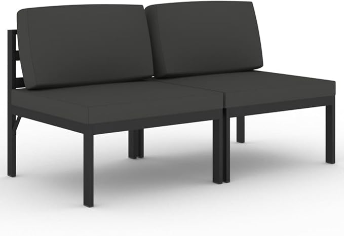 2-Seater Outdoor Sofa, Modern Matte Anthracite Aluminum Patio Couch, Modular Garden Middle Sofa Set with Cushions for Terrace, Balcony and Backyard, 2-Piece