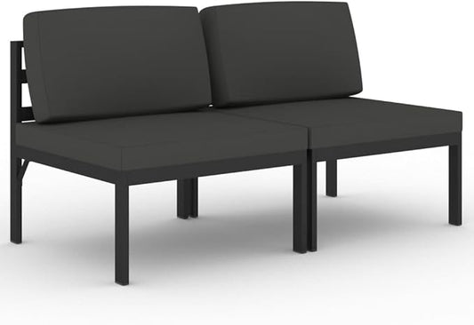 2-Seater Outdoor Sofa, Modern Matte Anthracite Aluminum Patio Couch, Modular Garden Middle Sofa Set with Cushions for Terrace, Balcony and Backyard, 2-Piece