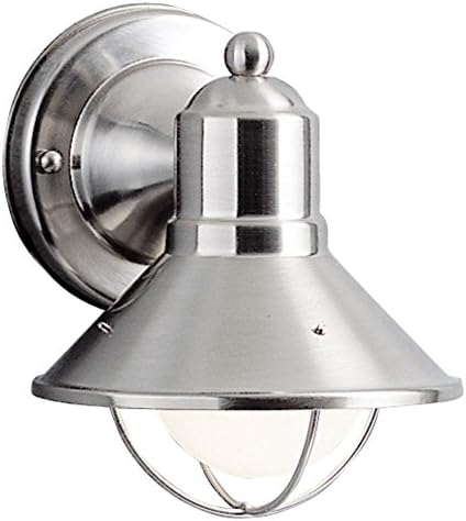 Kichler Seaside 7.5" 1 Light Outdoor Wall Light with Glass Globe Brushed Nickel,Silver, 18.25-Inch