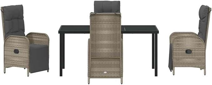 Afuera Living 5 Piece Poly Rattan Patio Dining Set, Gray, Weather-Resistant Cushions, Powder-Coated Steel Frame, Tempered Glass Tabletop, UV Resistant, Modern Outdoor Furniture for Garden, Balcony,
