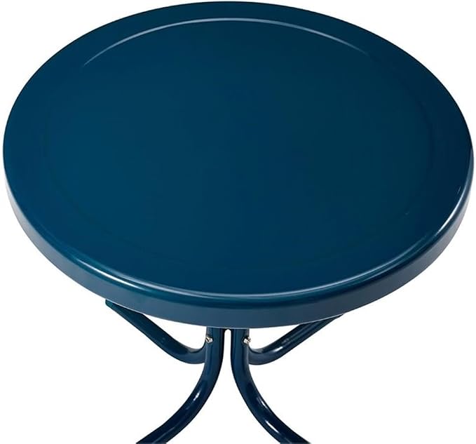 Pemberly Row Modern Steel Patio End Table, Navy Blue Finish, Powder-Coated Weatherproof Metal, 19 in Height, Pedestal Base, Outdoor Furniture for Patio, Balcony, or Porch Use