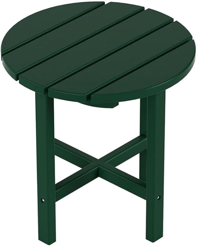 Costaelm Round Outdoor Side Tables, Adirondack Patio Tables for Outside, HDPE Patio End Table Weather Resistant, Balcony Table for Pool, Seaside, Backyard, Porch, Indoor Companion, Dark Green