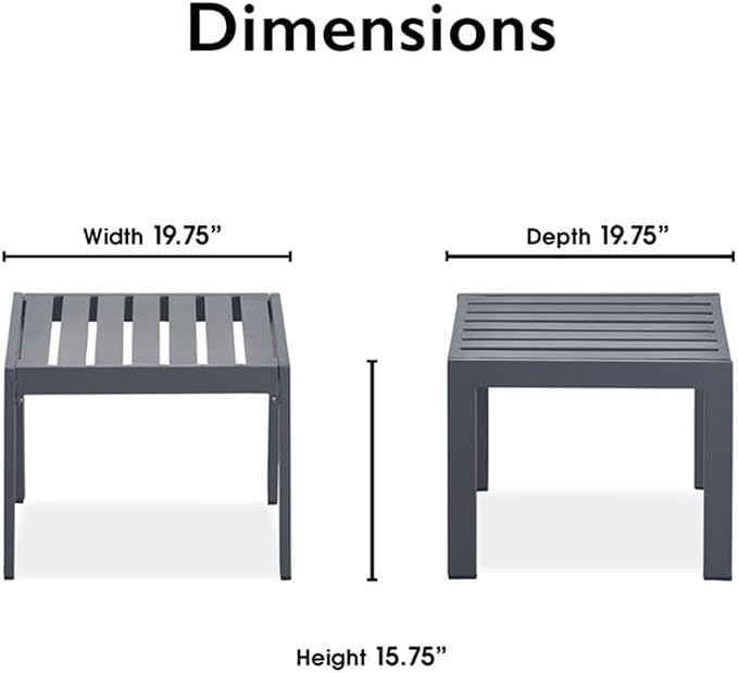 Pemberly Row Contemporary Outdoor Side Table, Gray Gunmetal Finish, Aluminum Frame, Slatted Weather-Resistant Top, Durable Design, Modern Industrial Patio Table for Outdoor Spaces