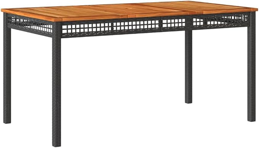 vidaXL Patio Table, Outdoor Dining Table, Patio Furniture, Rectangular Garden Table for Lawn Backyard, Black Poly Rattan Acacia Wood