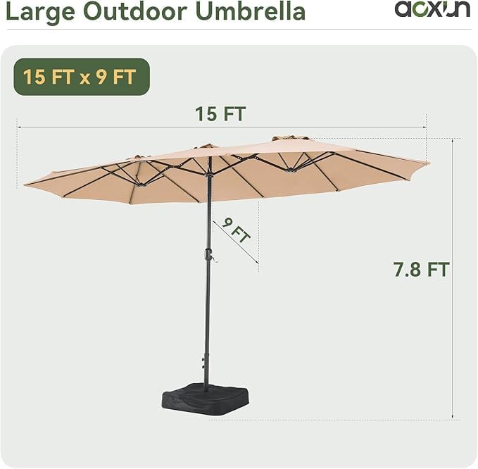 Aoxun 8-Piece Patio Table and Chairs Set & 15ft Patio Umbrella for 6, All Weather Outdoor Dining Set with 6 Textilene Chairs and 1 Rectangular Metal Table for Backyard, Garden, Brown/Beige