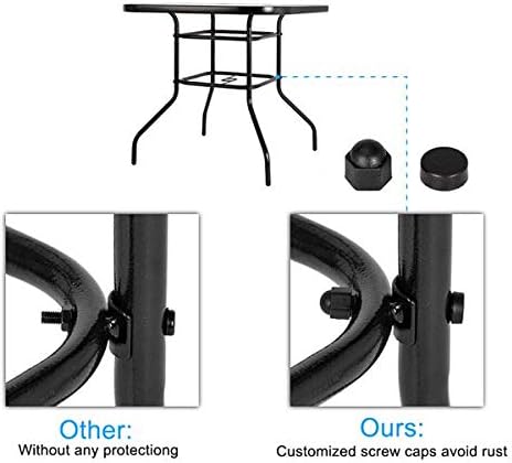 Outdoor Dining Table, Patio Bistro Tempered Glass Table Top with Umbrella Hole, Outside Banquet Furniture for Garden Pool Side Deck Lawn (Square)