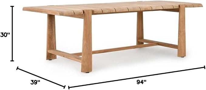 Classic Home Aston 94" Teak Wood Outdoor Dining Table in Natural Tone