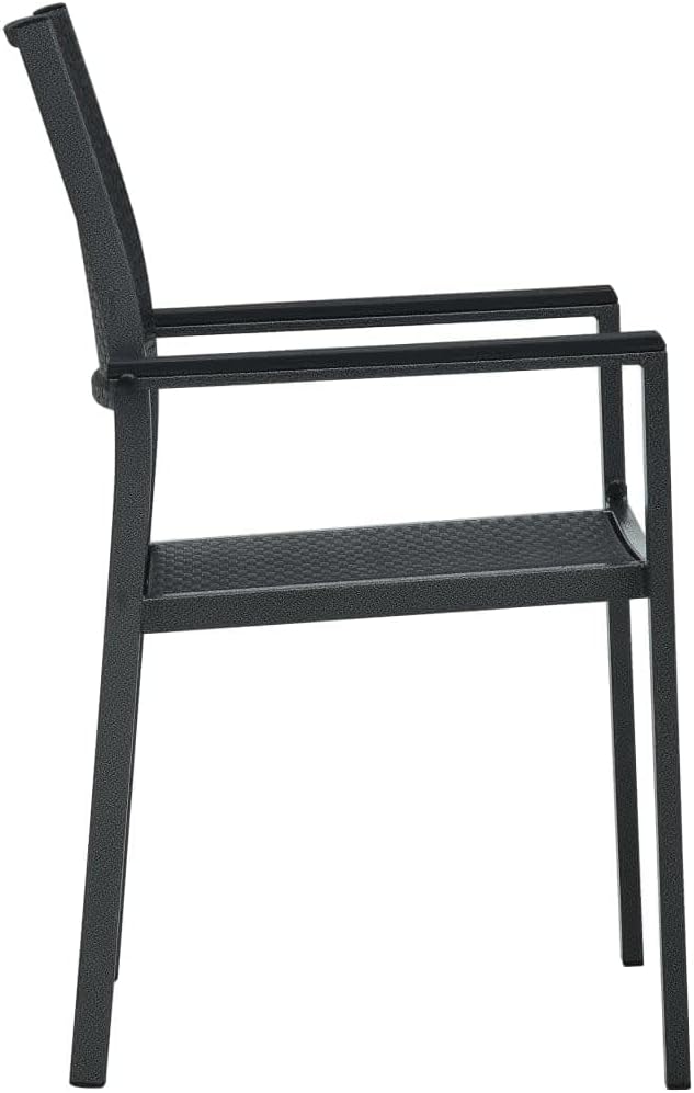 3 Piece Patio Dining Set Black Outdoor Table and Chairs for Garden Balcony Steel Glass Top Rattan Design