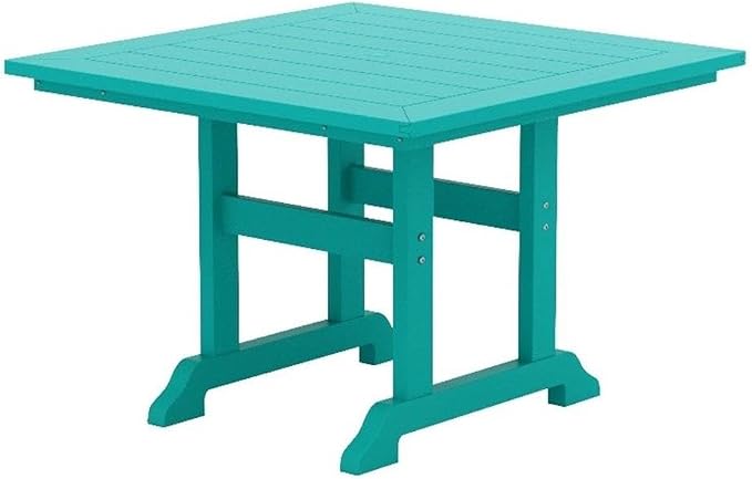 Costaelm Square Outdoor Dining Tables, 43'' Patio Table with Umbrella Hole for 4 Person, Balcony Outdoor Buffet Porch for Outside Lawn Porch Bistro Furniture, Turquoise
