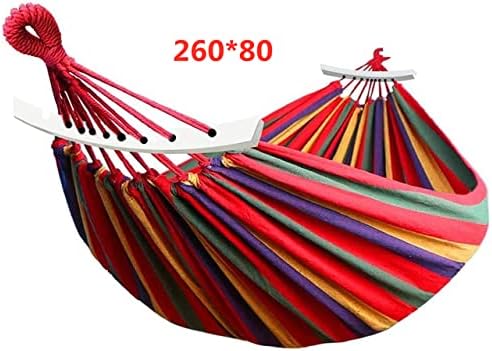 Outdoor Hammock Portable Garden Hammock Sports Home Travel Camping Swing Canvas Stripe Hang Bed Hammock Double Single People (260x80 red)