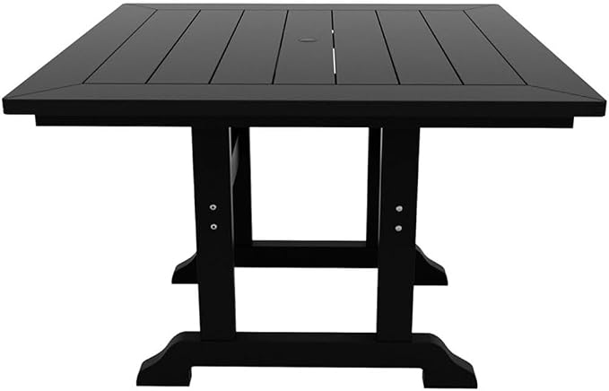 Costaelm Square Outdoor Dining Tables, 43'' Patio Table with Umbrella Hole for 4 Person, Balcony Outdoor Buffet Porch for Outside Lawn Porch Bistro Furniture, Black