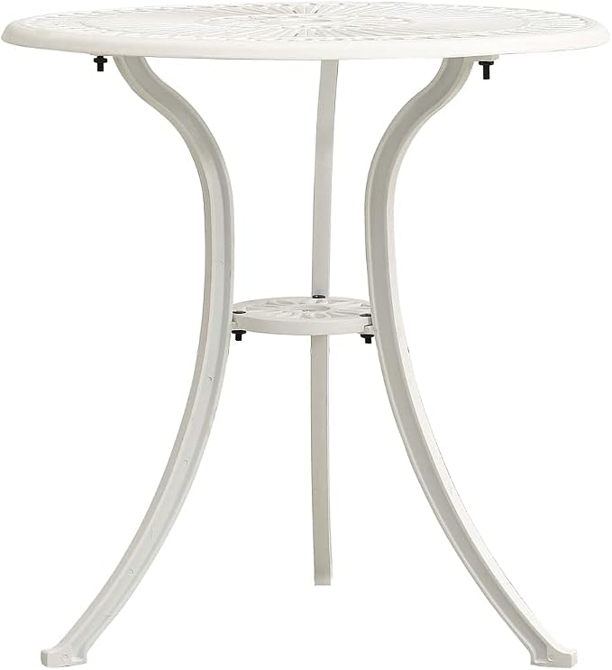 24" White Cast Aluminum Round Outdoor Dining Table, Matte Geometric Patio Side Coffee Table for Balcony Camping, Weather Resilient & UV Stable, Seats 2, for Garden Porch Deck