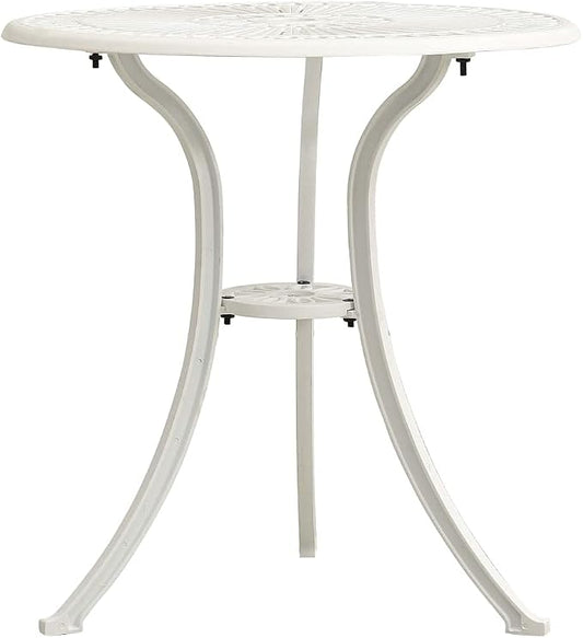 (Fast Delivery) Cast Aluminum Dining Table Outdoor Retro Bistro Table Round Dining Table with Umbrella Hole for Patio or Garden Garden Table White 24.4"x24.4"x25.6" Cast Aluminum