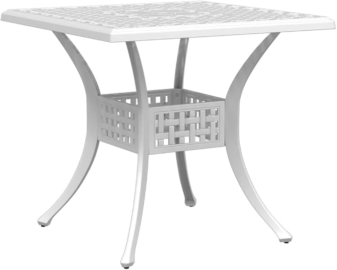 5 Piece Patio Dining Set White Cast Aluminum Outdoor Table and 4 Chairs for Garden Backyard Porch with Umbrella Hole High Backrest 31.5 x 31.5 Inch Weather Resistant Furniture Set