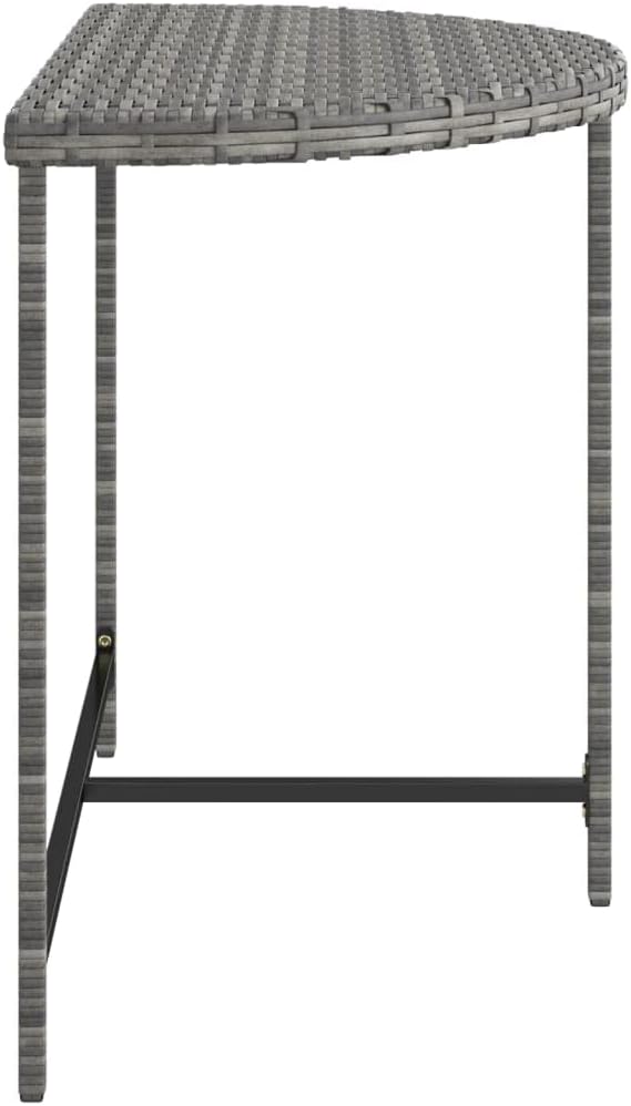 Wicker Half-Moon Patio Table, Half-Round Rattan Bistro Table, Gray 39.4"x19.7"x29.5" Poly Rattan, -283