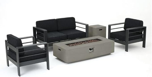GDFStudio Noble House Cape Coral 5 Piece Outdoor Aluminum Conversation Set in Gray