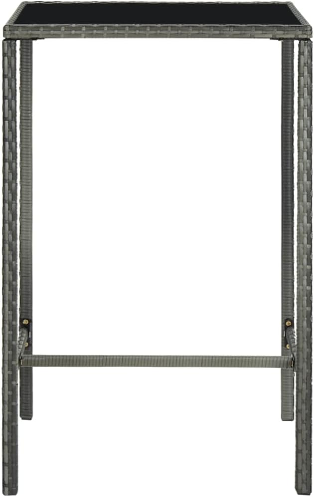 Outdoor Bar Table Grey 27.6 x 27.6 x 43.3 in Square Patio Cocktail Table PE Rattan & Tempered Glass Modern Bistro Table for Balcony Garden Porch Backyard