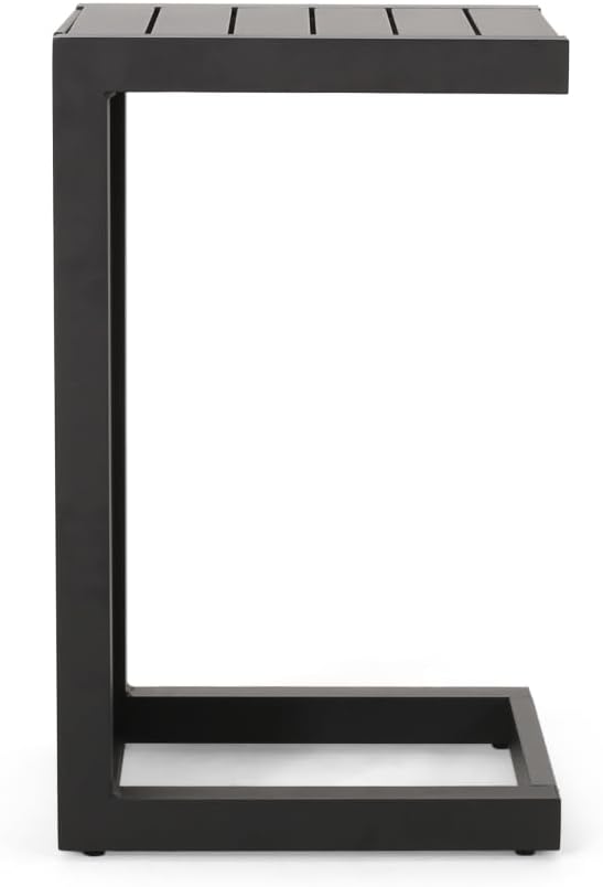 Modern Aluminum C-Shaped Outdoor Side Table for Patio, Poolside, or Garden - Sleek Silver Finish with Space-Saving Design (Black + Aluminium)