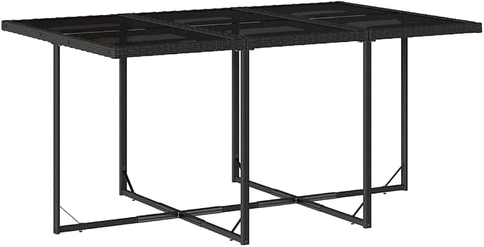 7-Piece Poly Rattan Garden Dining Set with Black Frame, Cream Cushions, Rectangular Table and 6 High-Back Chairs for Patio