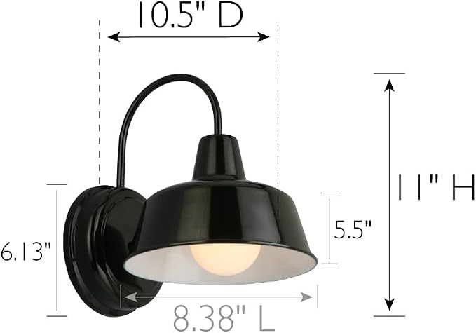Design House Mason Farmhouse Gooseneck Barn Light, Outdoor Exterior Porch or Patio Wall Light Fixture, Satin Black, 8 Inch Diameter, 1-Pack, 579367 | Wall Mount, Modern Farmhouse, Steel, Lighting, 579367