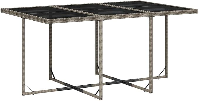 Gray 11 Piece Patio Dining Set with Cushions Poly Rattan Outdoor Table and 10 Chairs Foldable Space Saving for Garden Backyard Relaxation Tempered Glass Top UV Proof 242.5 lb Load Capacity