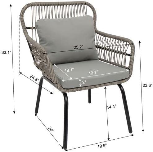Guest Patio Wicker Conversation Bistro Set Great by The Pool Comfortable Rattan Chair Conversation Sets with Tempered Glass Table