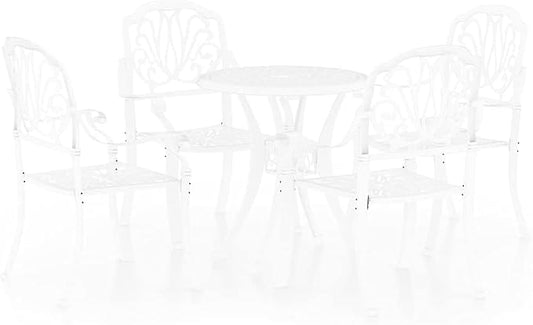 5 Piece Bistro Set Cast Aluminum White | Outdoor Dining Set, Weather-Proof, Umbrella Hole, Patio Balcony Use