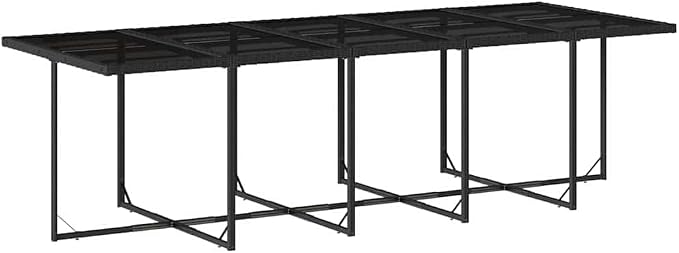 10-Seater Garden Dining Set, Black PE Rattan Patio Furniture with Tempered Glass Table, Foldable Chairs for Outdoor Backyard Deck