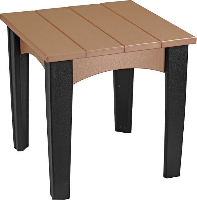 LuxCraft Island End Table – HDPE Poly Lumber Outdoor Side Table, Weatherproof Patio Accent Table, Low-Maintenance Porch Furniture (Cedar & Black)