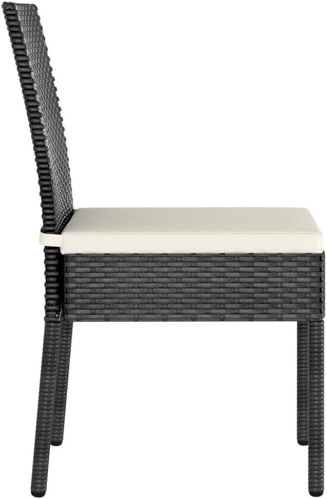 BOWERY HILL 5-Piece Rectangular Patio Dining Set, Black Poly Rattan and Glass, Powder-Coated Steel Frame, Weather-Resistant Cushions, Indoor/Outdoor Use, Compact Design for Garden or Terrace