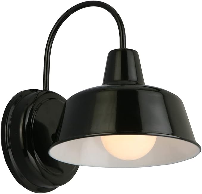 Design House Mason Farmhouse Gooseneck Barn Light, Outdoor Exterior Porch or Patio Wall Light Fixture, Satin Black, 8 Inch Diameter, 1-Pack, 579367 | Wall Mount, Modern Farmhouse, Steel, Lighting, 579367