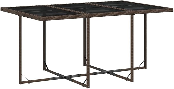 7 Piece Patio Dining Set with Cushions Brown Poly Rattan Outdoor Table and 6 Folding Chairs for Garden Backyard Dining, Tempered Glass UV-Proof, Removable Washable Cushion Covers, 242. 5 lb Capacity
